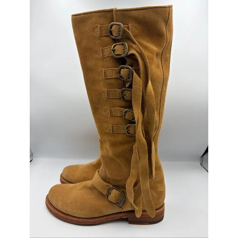 Frye Veronica Strap Tall 70592 Brandy Brown Suede Zipper Casual Boots Size 8.5